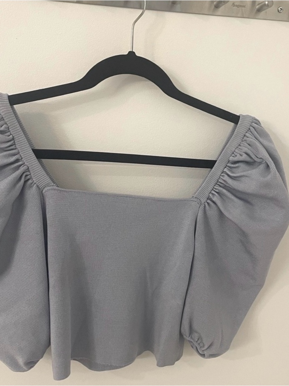 Zara Light Blue Puff Sleeve Crop Top Cottagecore Romantic M
